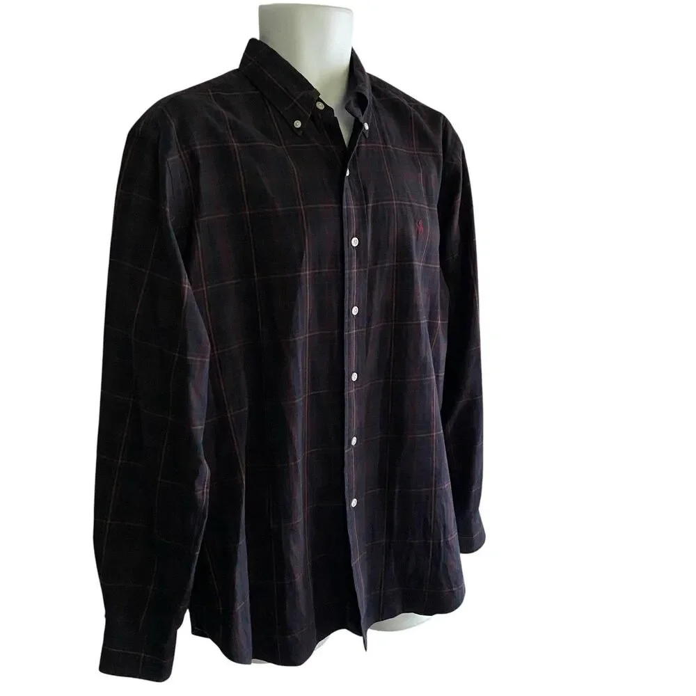 Ralph Lauren Shirt Mens Large Blue Plaid Classic Fit Button Down Long Sleeve